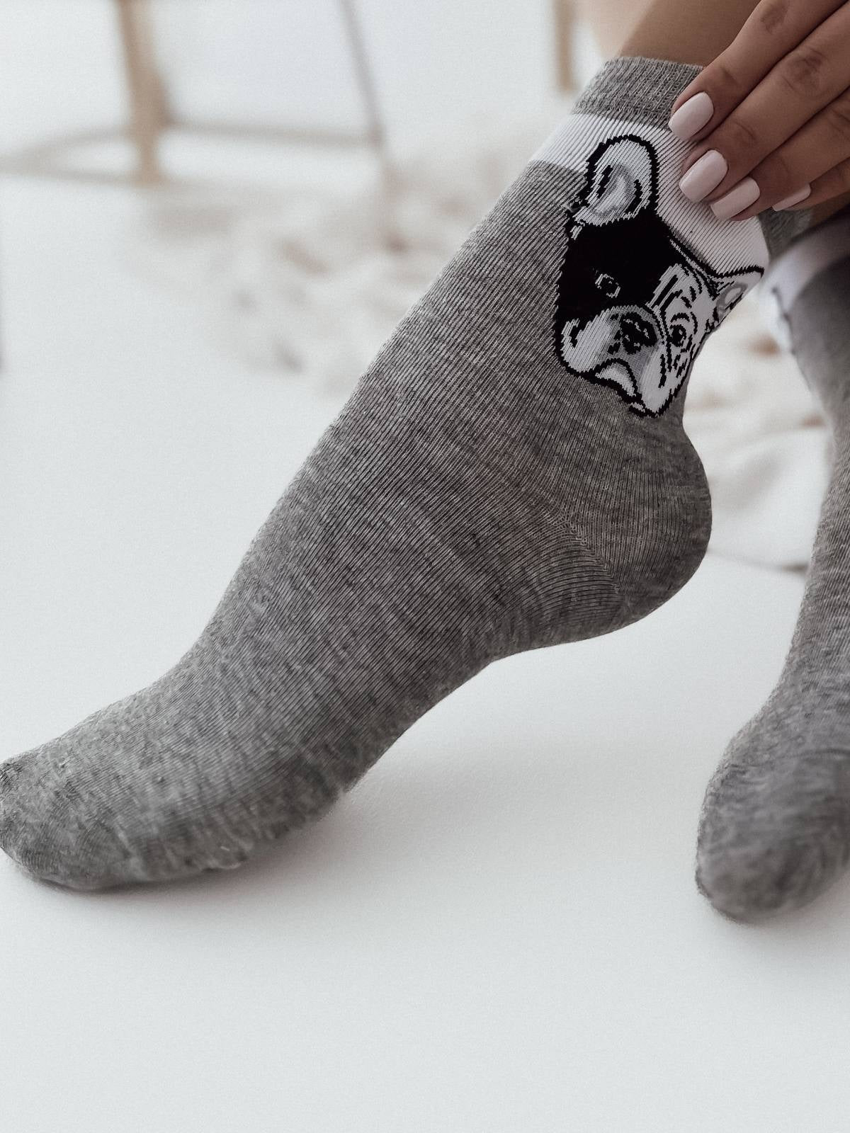 FRENCH BULLDOG SOCKS GREY image 1