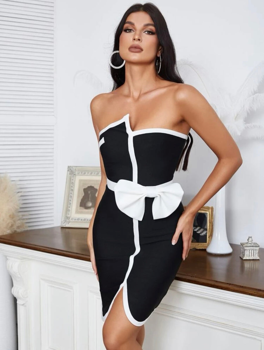 Strapless Sleeveless Bow-Knot Mini Bandage Dress image 10