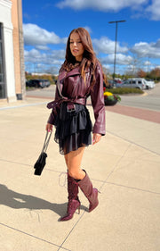 Celestia Ola Voga burgundy eco-leather biker jacket image 3
