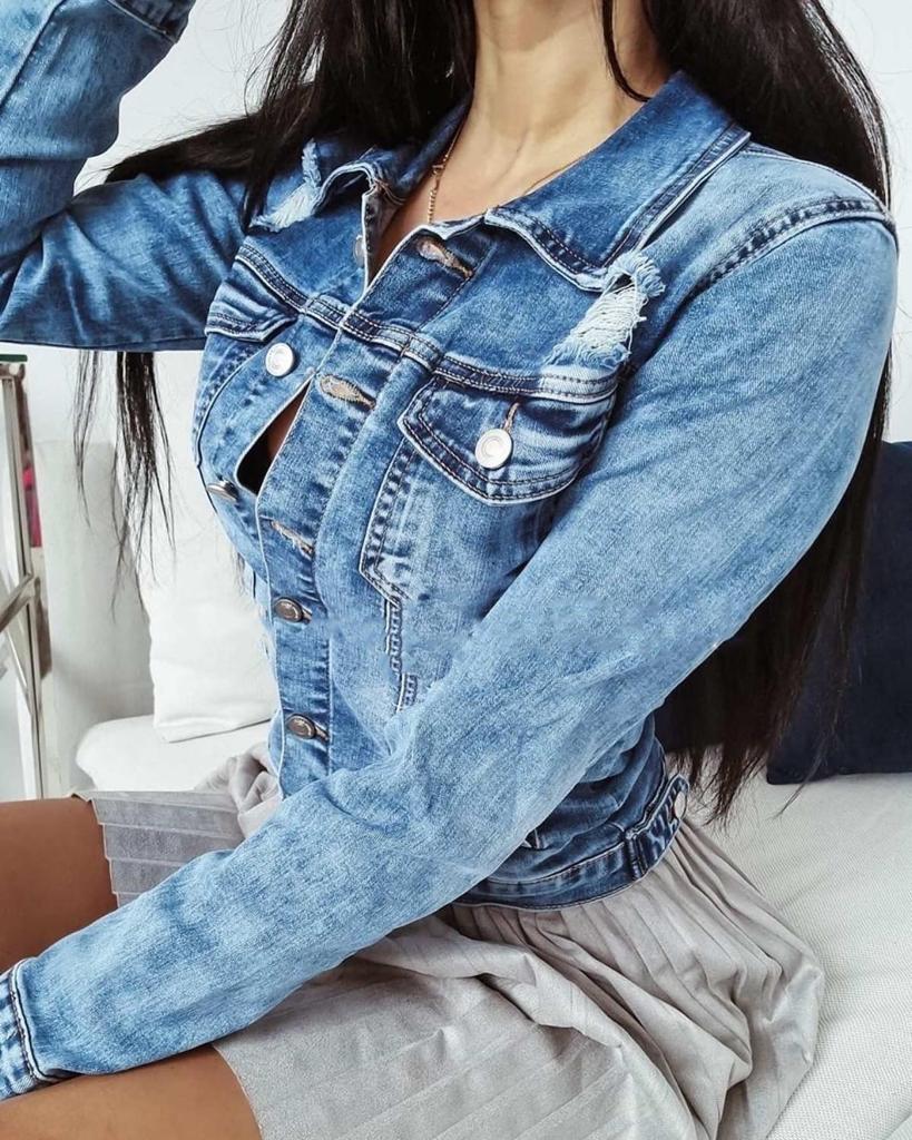 Skull Ripped Jean Jacket image 1
