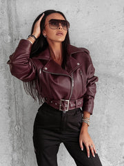 Celestia Ola Voga burgundy eco-leather biker jacket image 10