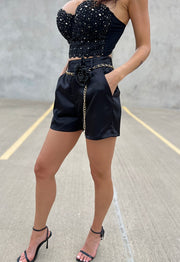 Serenity Black Satin Shorts With Belt - S image