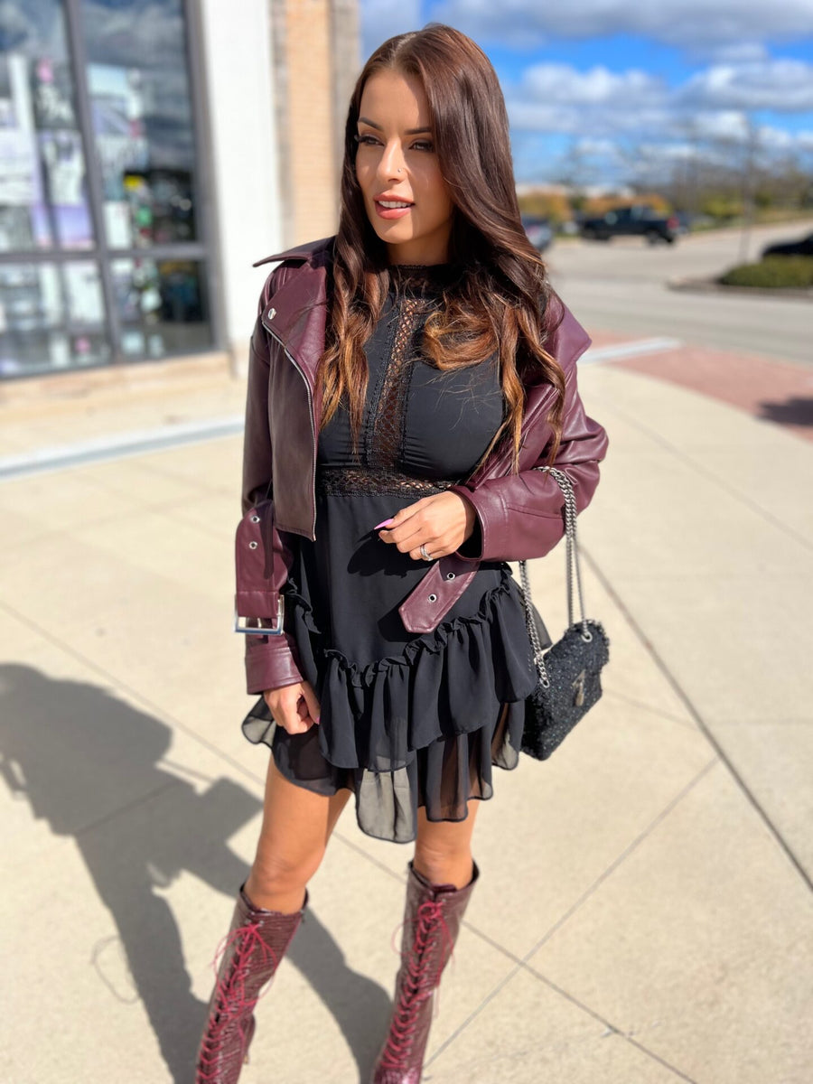 Celestia Ola Voga burgundy eco-leather biker jacket image 8
