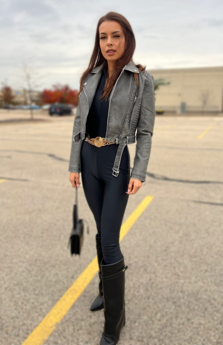 Avira Faux Leather Grey Jacket image 6