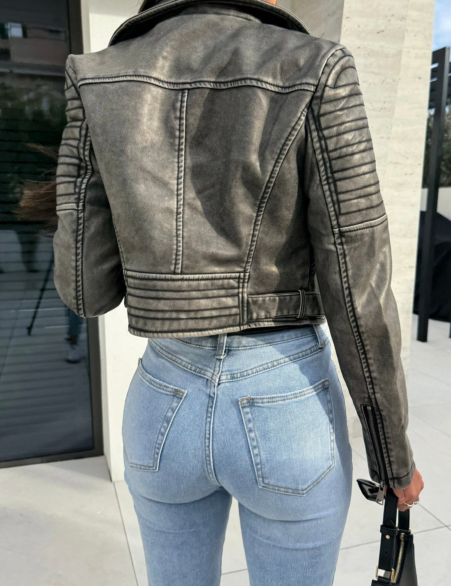 Avira Faux Leather Grey Jacket image 2