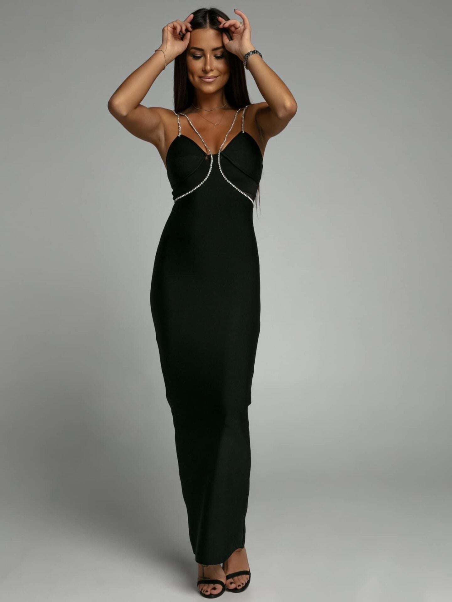 Evie Diamante Black Maxi Bandage Dress image 1