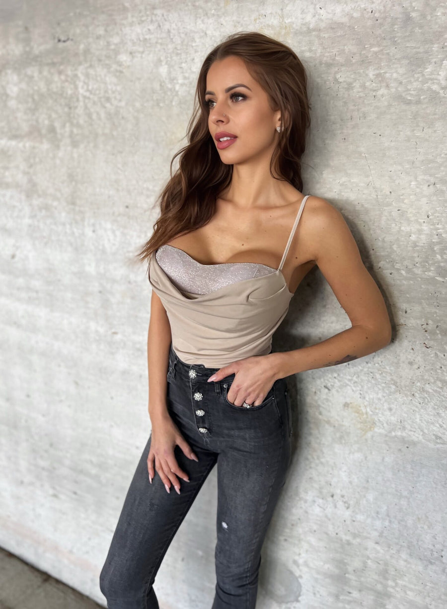 Effortless Elegance: Sleeveless Beige Bodysuit image 0