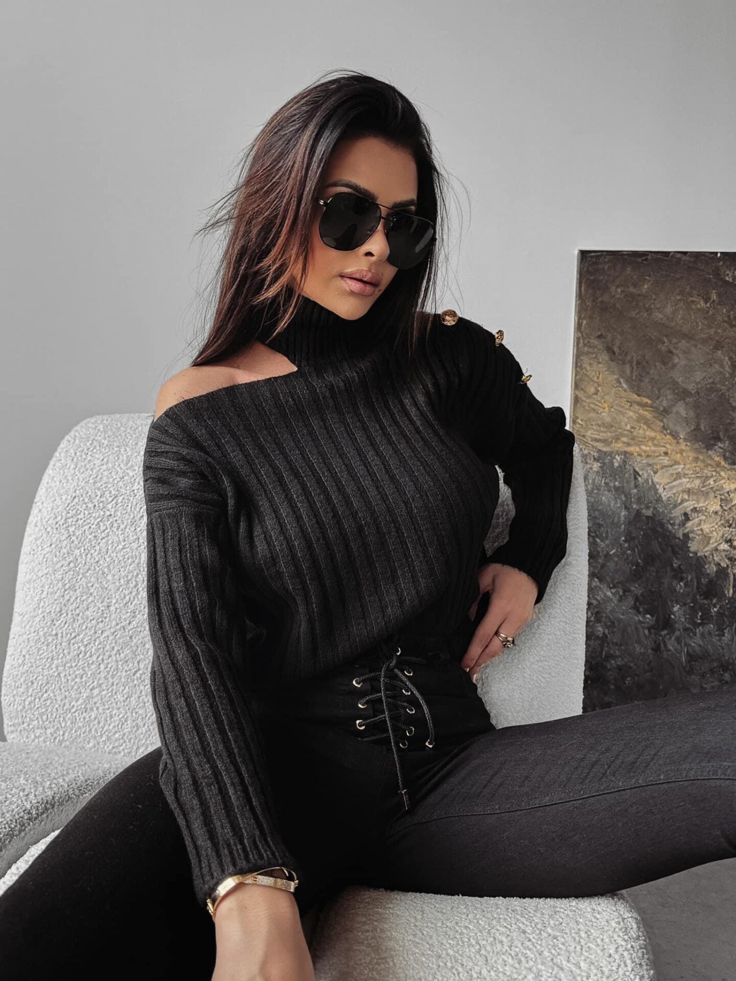 Ashley Ola Voga black knitted sweater with cutout image 0
