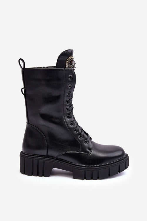 LEATHER WORKER BOOTS WITH JEWELRY DECORATION, BLACK MARX image 7