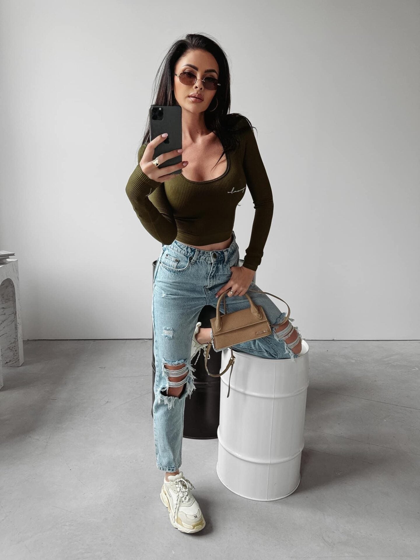 Jaida Ola Voga khaki classic ribbed blouse image 1