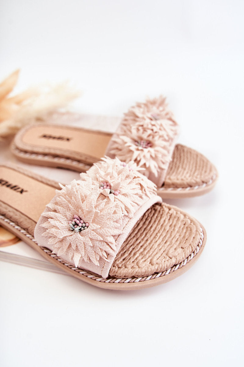 SUSANA WOMEN'S FABRIC FLOWER SLIPPERS BEIGE image 5