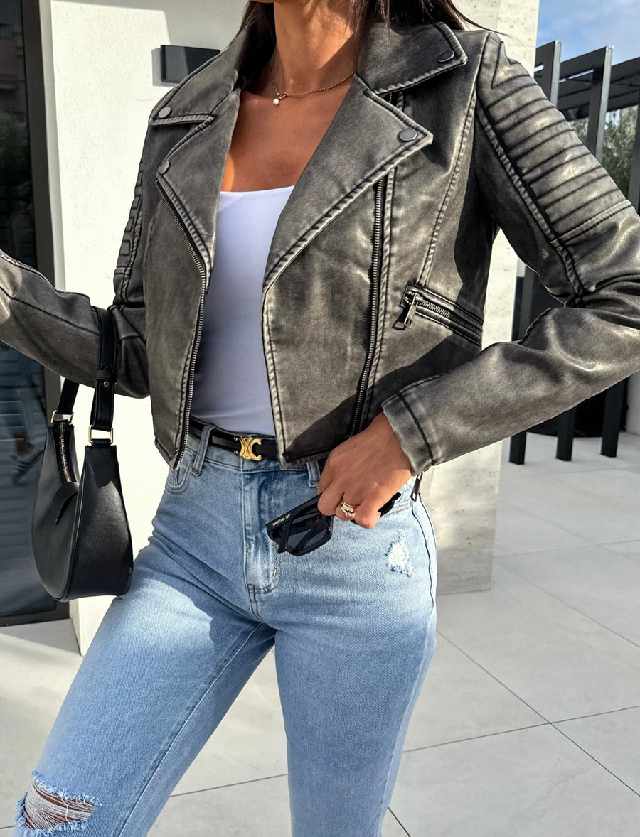 Avira Faux Leather Grey Jacket image 3