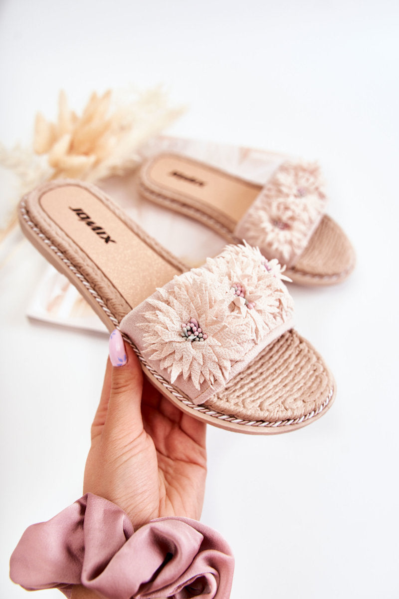 SUSANA WOMEN'S FABRIC FLOWER SLIPPERS BEIGE image 2