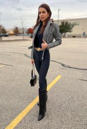 Avira Faux Leather Grey Jacket image 9