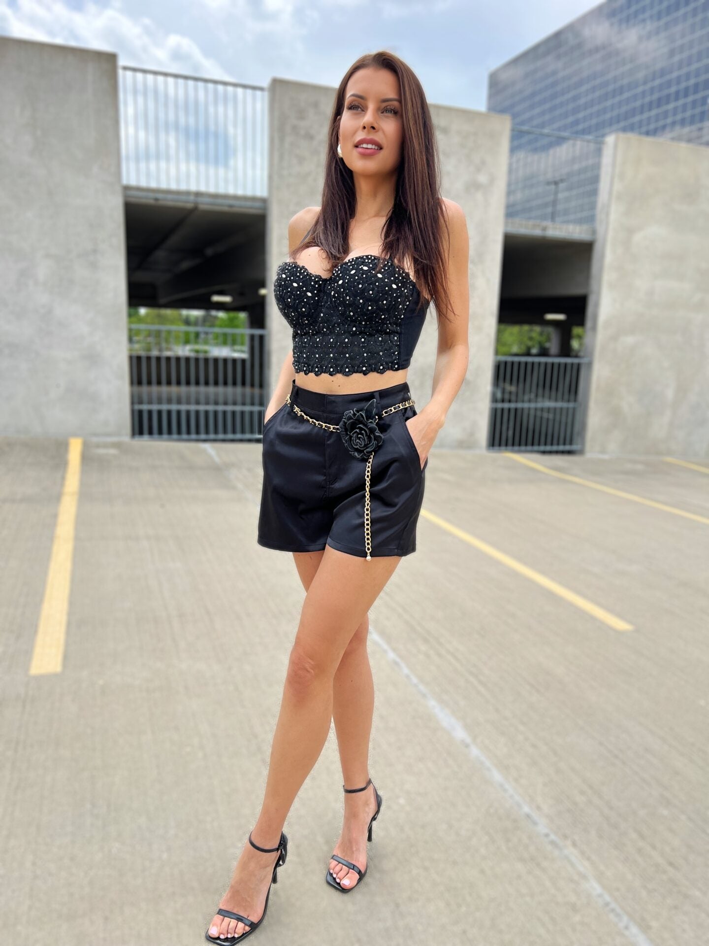 Serenity Black Satin Shorts With Belt image 1