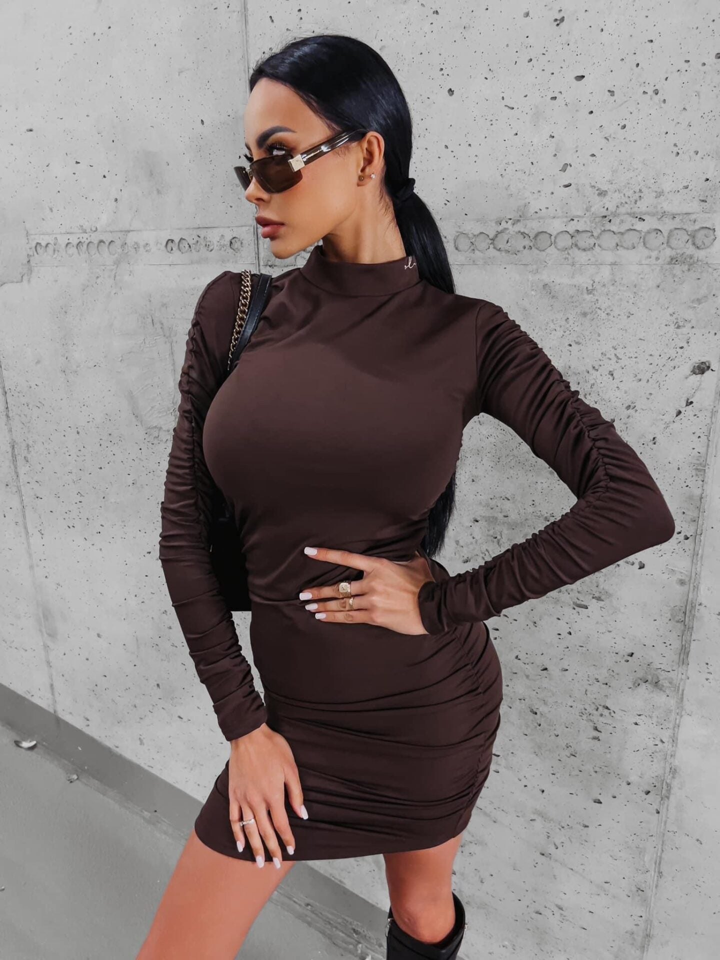 Semila Ola Voga fitted dress with a turtleneck, brown image 1
