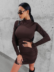 Semila Ola Voga fitted dress with a turtleneck, brown image 1
