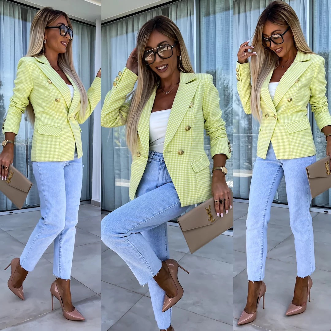 CLASSIC BUTTONS BLAZER WITH LIME HOUNDS PATTERN image 0