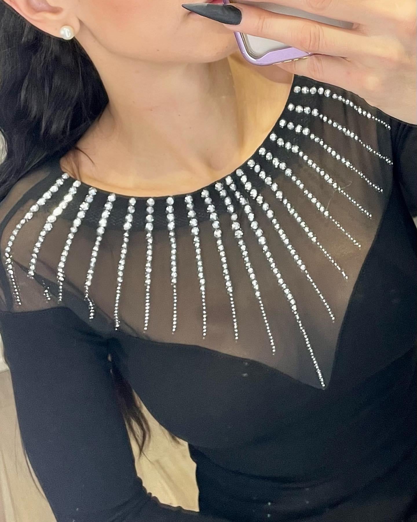 BLOUSE WITH MESH INSERT BLACK image 0