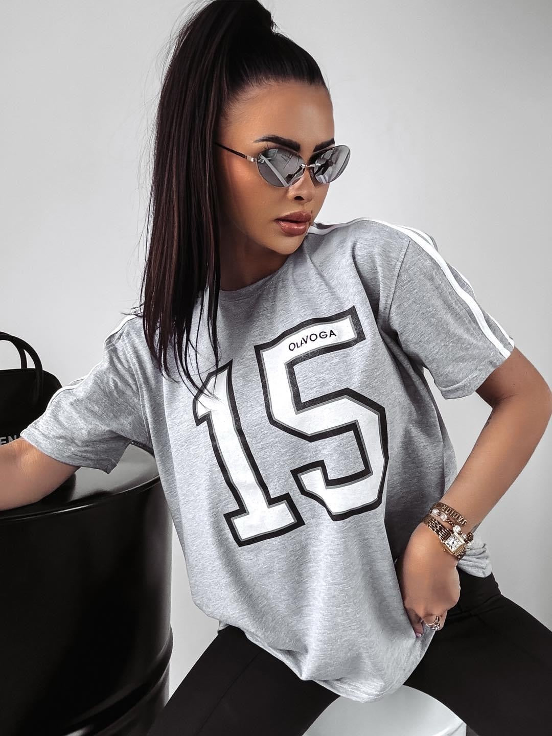 Oversize T-shirt with 15 Ola Voga print, gray melange image 0
