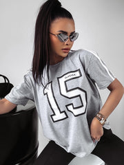 Oversize T-shirt with 15 Ola Voga print, gray melange image 0