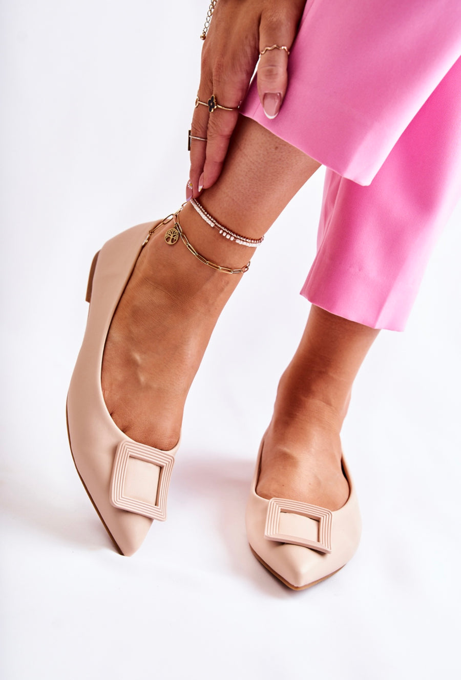 BEIGE SIMONE LEATHER BALLER SHOES image 2