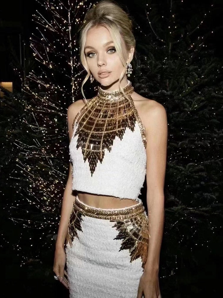 EXQUISITE Golden Tonw Sequin Beaded Set image 6
