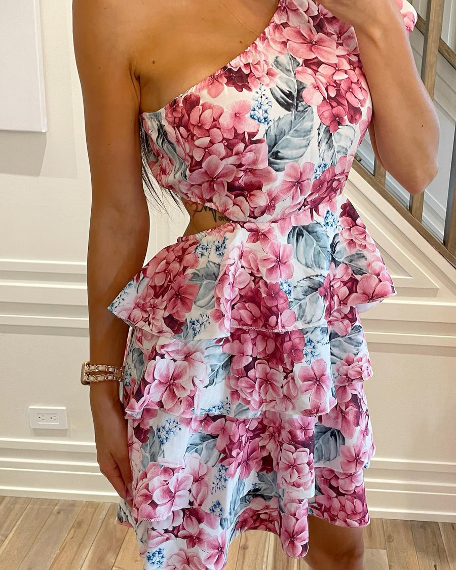 FESSLA DRESS WITH ASYMMETRIC TOP PINK GREEN image 4