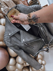 Avira Faux Leather Grey Jacket image 10