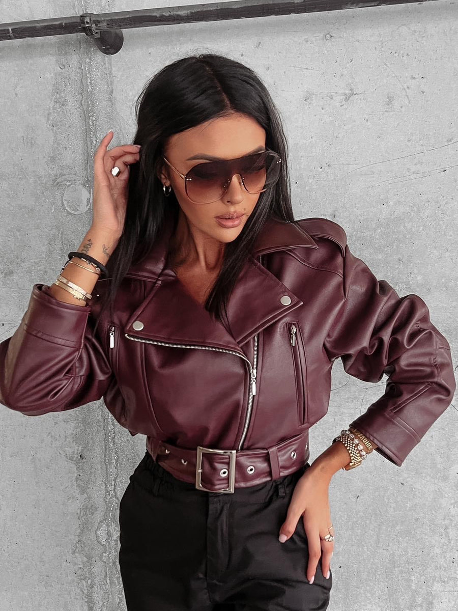 Celestia Ola Voga burgundy eco-leather biker jacket image 9