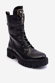 LEATHER WORKER BOOTS WITH JEWELRY DECORATION, BLACK MARX image 4