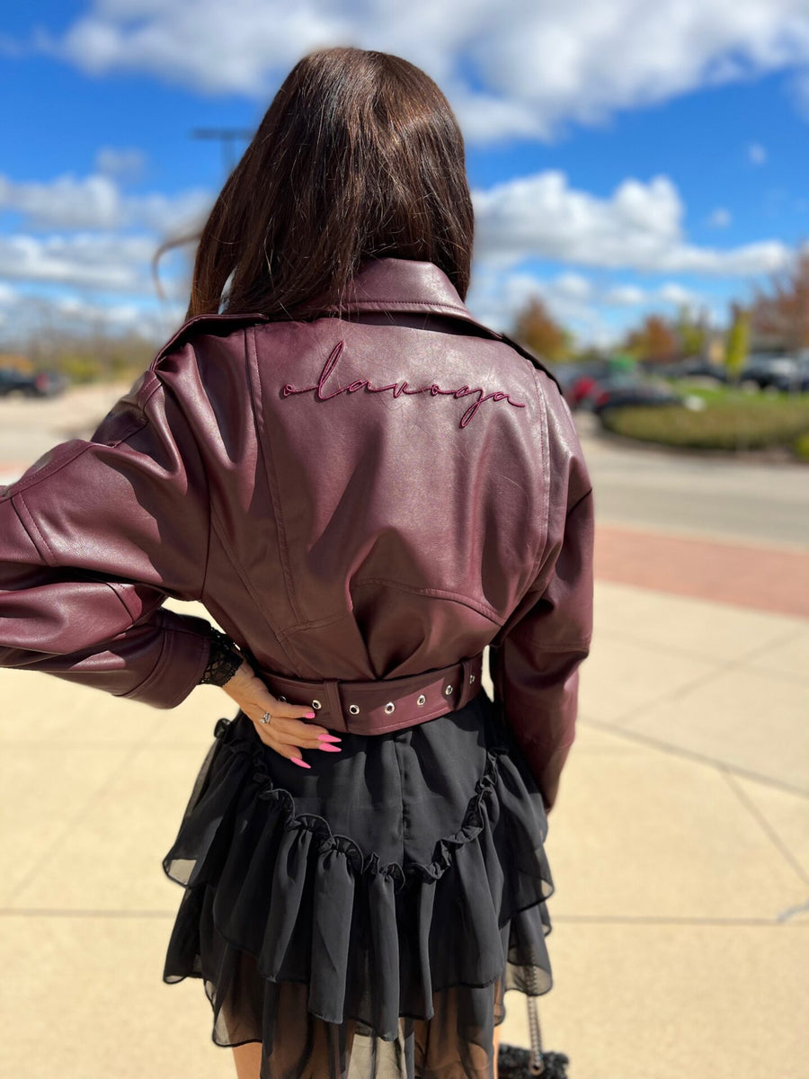 Celestia Ola Voga burgundy eco-leather biker jacket image 7