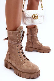 SUEDE WORKER BOOTS WITH JEWELRY DECORATION, DARK BEIGE MARX image 10