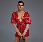 V Neck Studded Sleeve Mini Gravity Bodycon Dress image 3