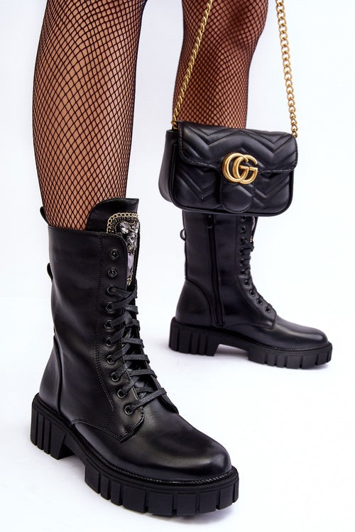 LEATHER WORKER BOOTS WITH JEWELRY DECORATION, BLACK MARX image 5