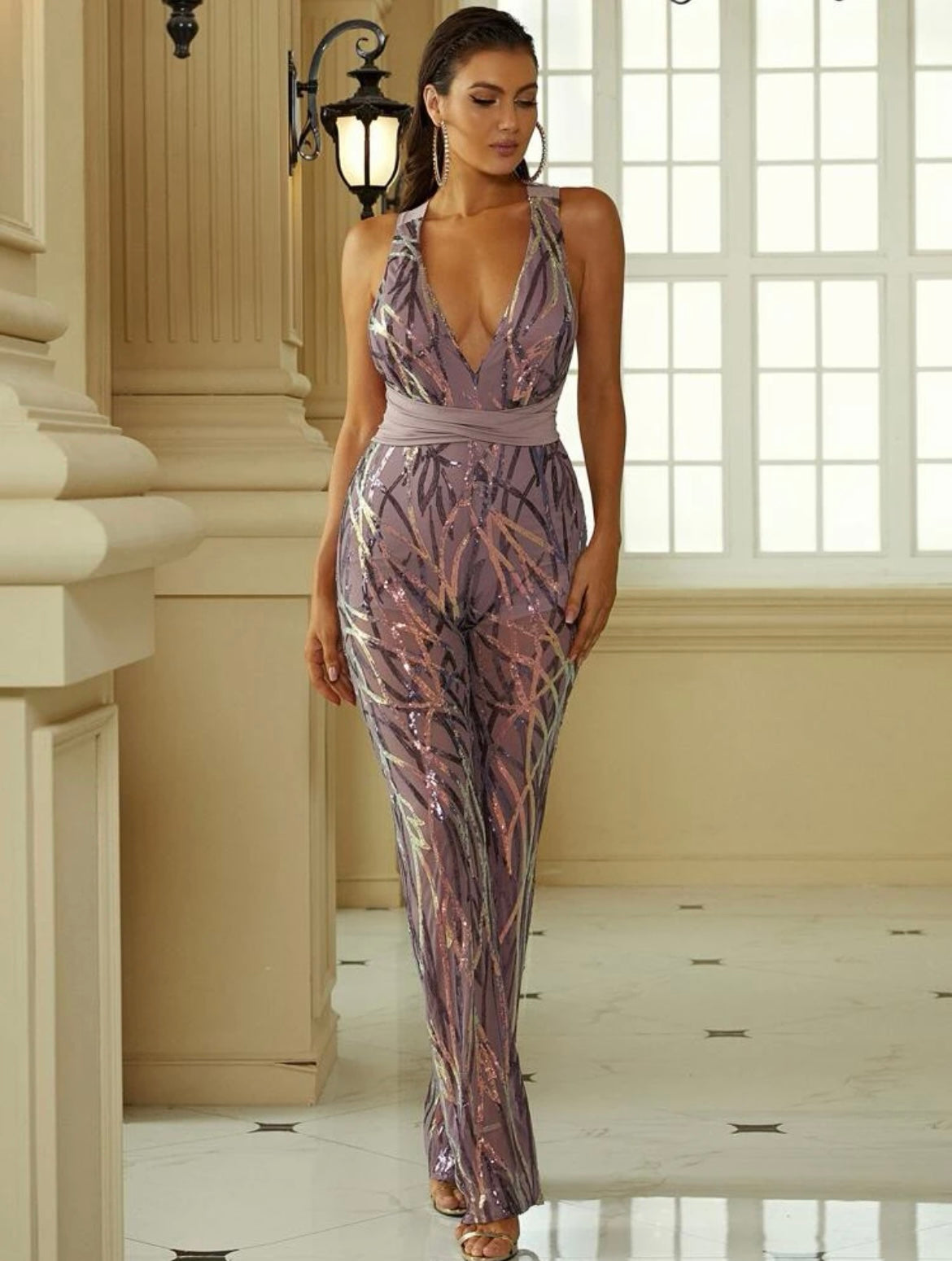 CRISS CROSS TIE BACKLESS JUMPSUIT image 0