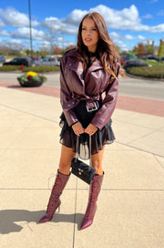 Celestia Ola Voga burgundy eco-leather biker jacket image 4