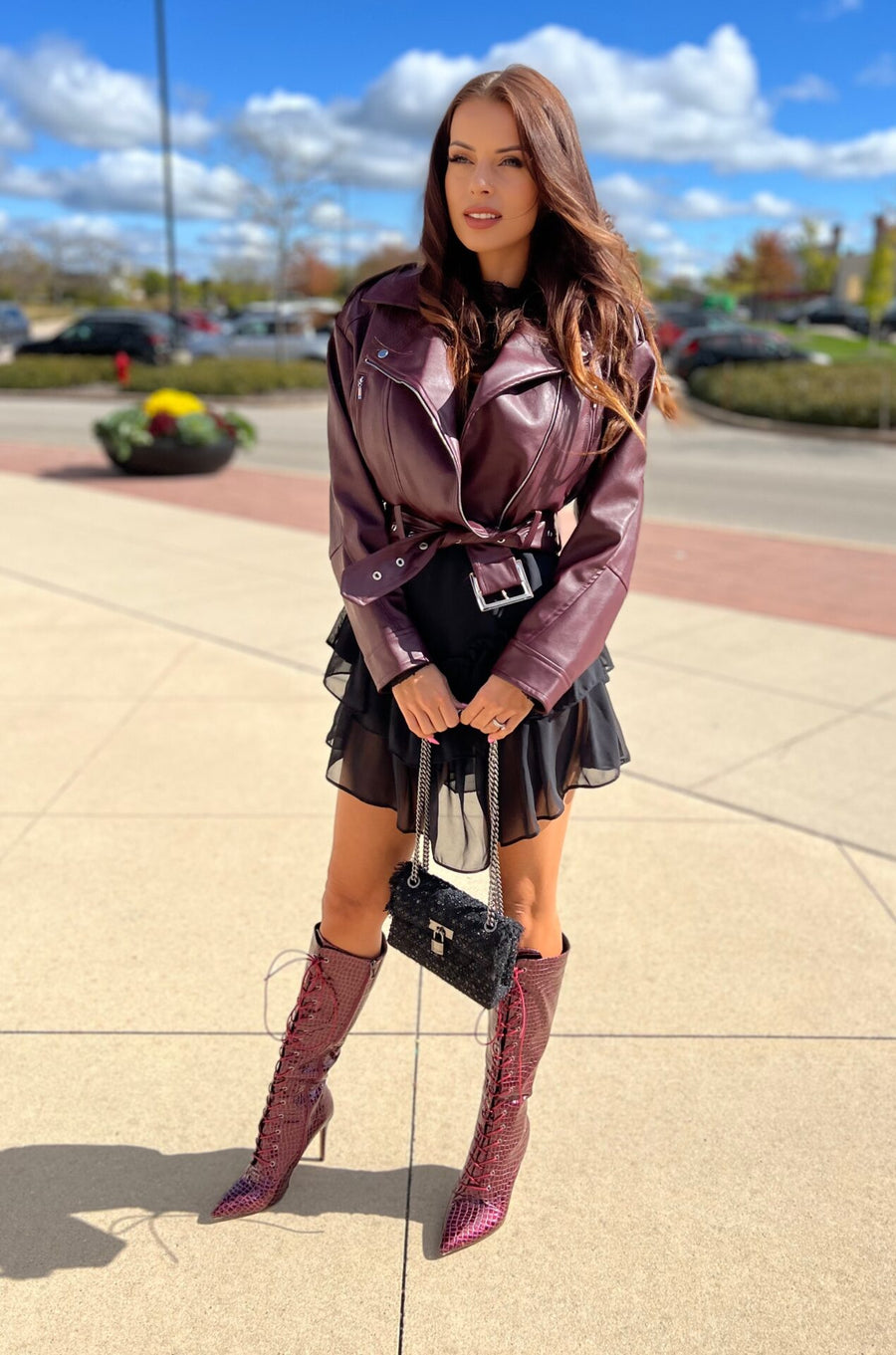 Celestia Ola Voga burgundy eco-leather biker jacket image 4