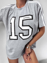 Oversize T-shirt with 15 Ola Voga print, gray melange image 1