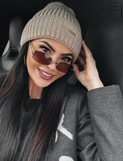 Cyndi Ola Voga ribbed beanie hat, beige image 1