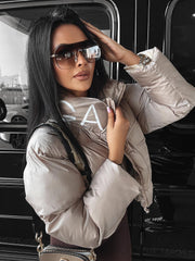 Alaya Ola Voga down bomber jacket, beige image 0