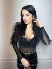 COLORIT LONG SLEEVE MESH TOP BLACK image 3