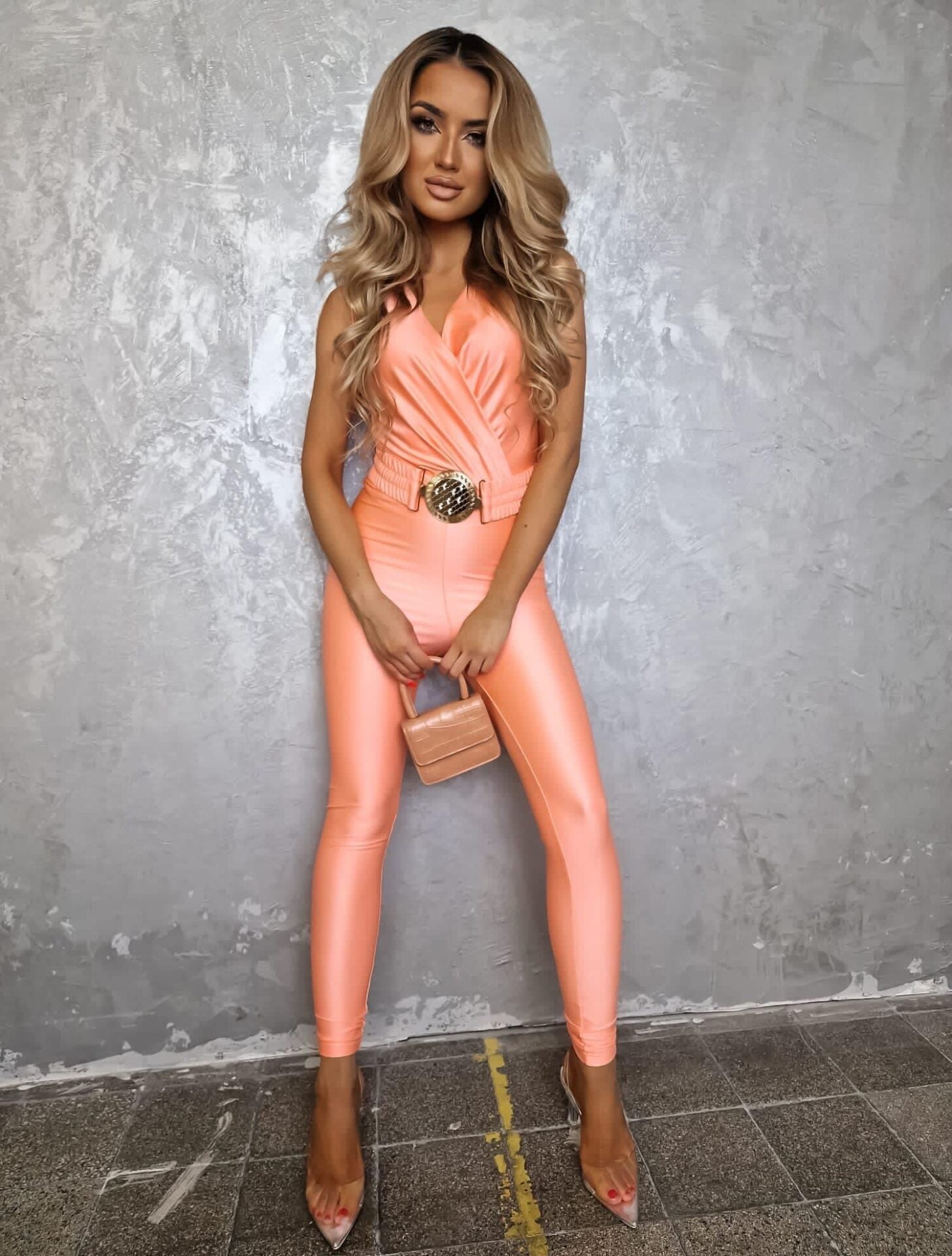 SELF ELEGANTE LYCRA JUMPSUIT PEACH image 1