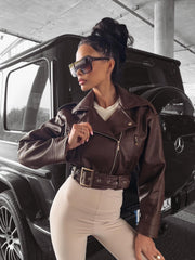Celestia Ola Voga burgundy eco-leather biker jacket image 11