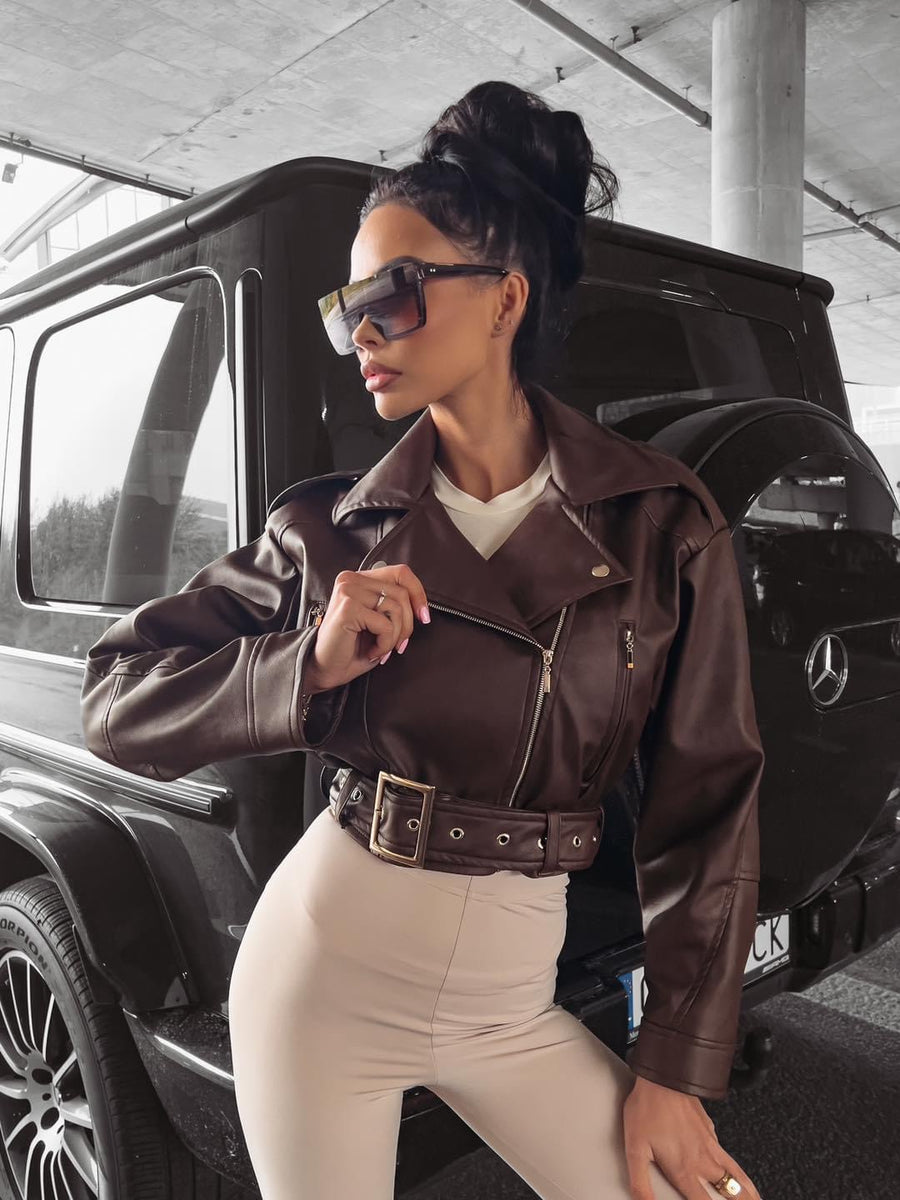 Celestia Ola Voga burgundy eco-leather biker jacket image 11