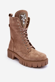 SUEDE WORKER BOOTS WITH JEWELRY DECORATION, DARK BEIGE MARX image 5