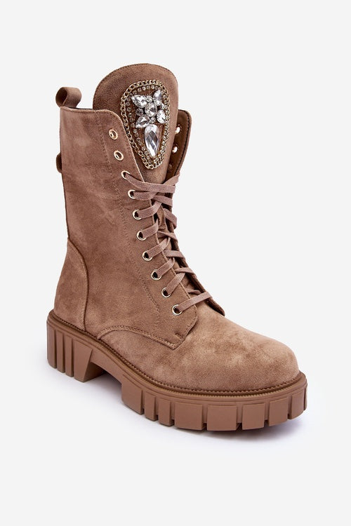 SUEDE WORKER BOOTS WITH JEWELRY DECORATION, DARK BEIGE MARX image 5