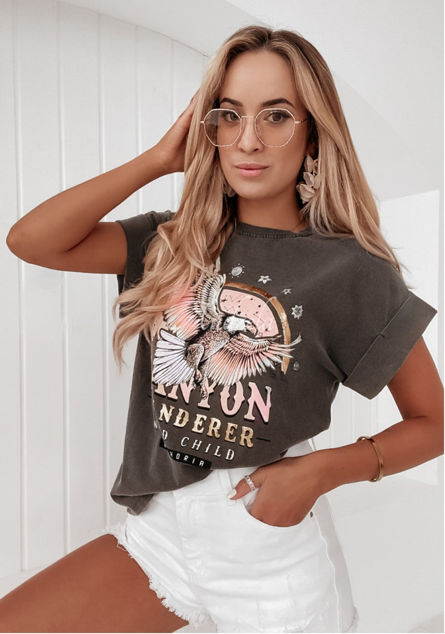 T-SHIRT WITH WANDERER PRINT, DARK GRAY image 4