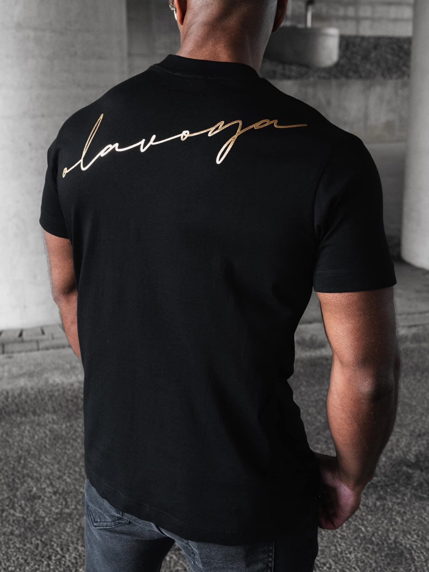 Blush Ola Voga black men's T-shirt with gold print image 1