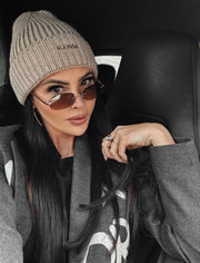 Cyndi Ola Voga ribbed beanie hat, beige image 0
